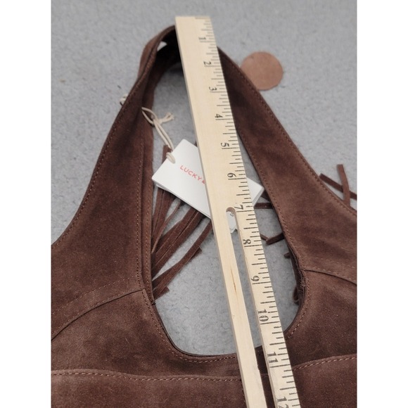 Lucky Brand Hobo Bag Womens Dark Cappucino Brown Nyra Suede Leather Fringe Tote - Picture 11 of 14